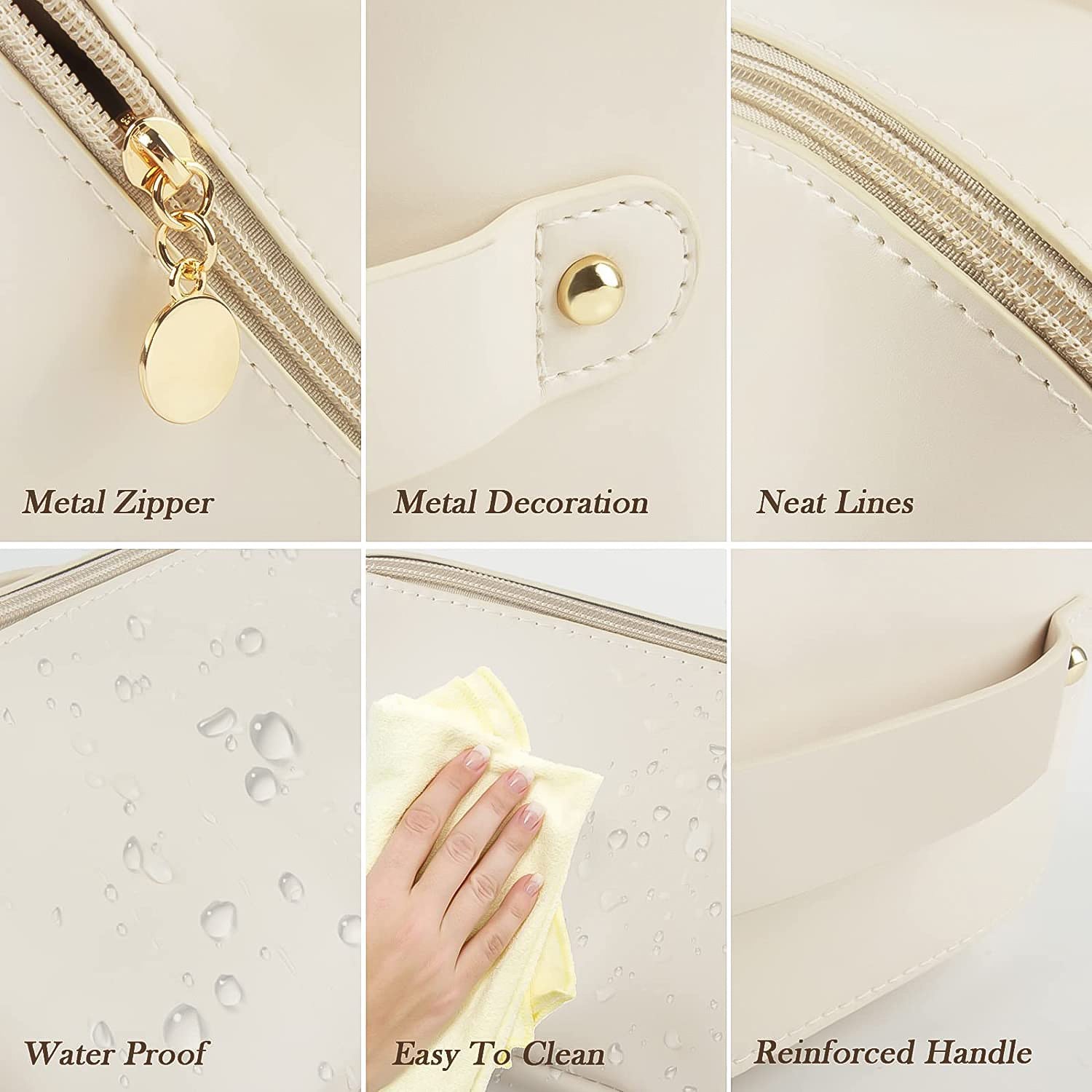 Premium Cream Travel Makeup  Toiletry Organizer Pouch With Zipper  Handle (1 Pc) Premium Cream Travel Makeup  Toiletry Organizer Pouch With Zipper  Handle (1 Pc)